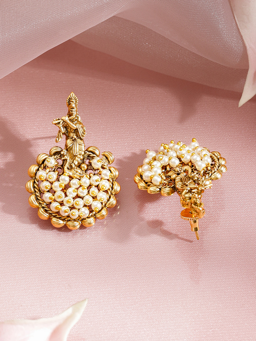 Laxmi Motif Pearl Embellished Pendant Necklace Set フリーサイズ