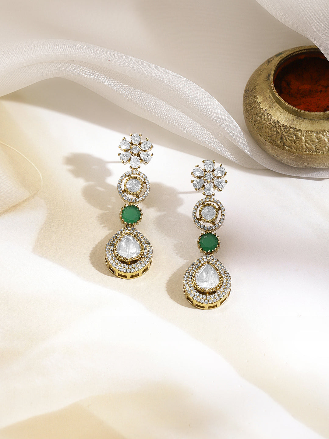 Emerald Accent Gold Diamond Necklace Set フリーサイズ