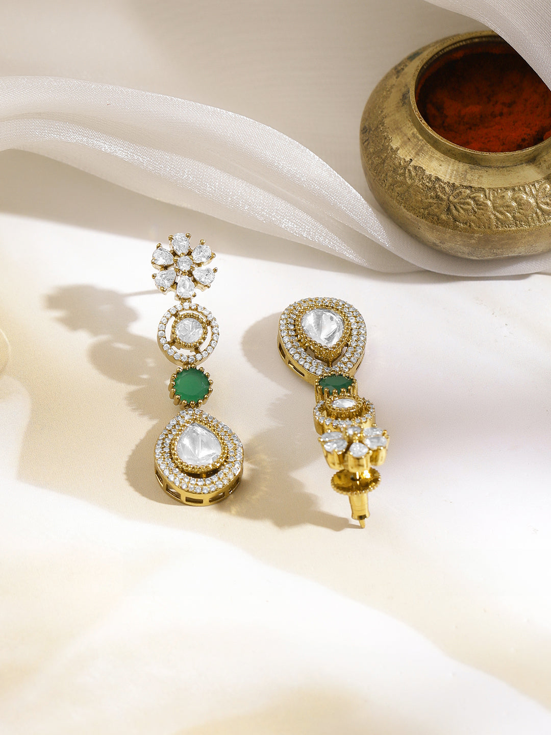 Emerald Accent Gold Diamond Necklace Set フリーサイズ