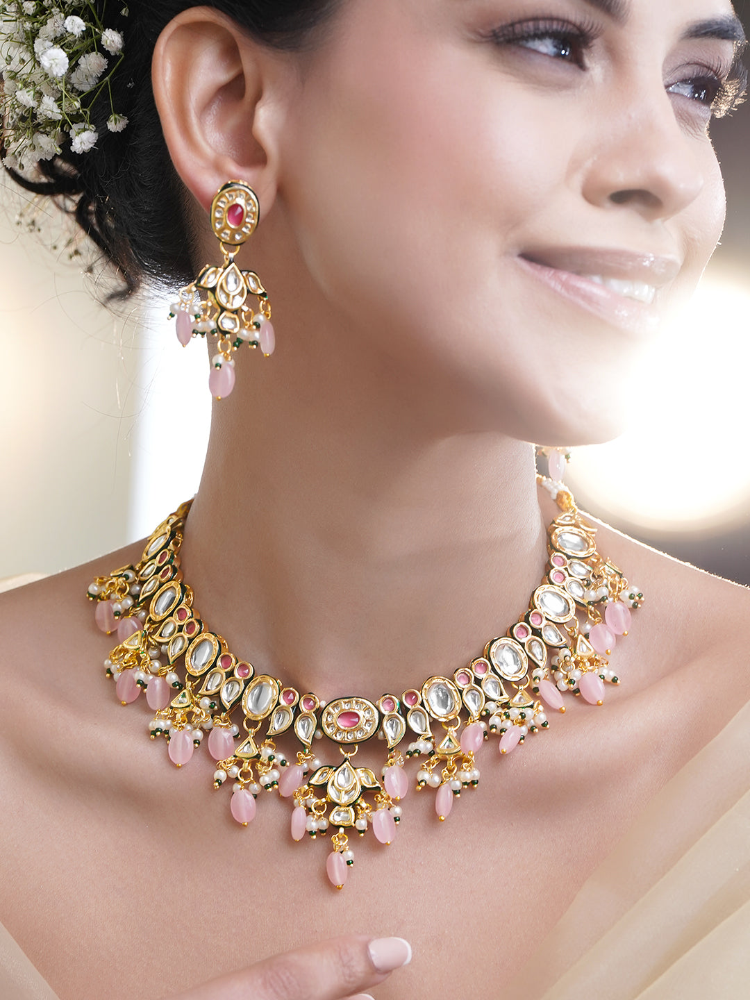 Luxury Handcrafted Pachi Kundan Necklace Set フリーサイズ