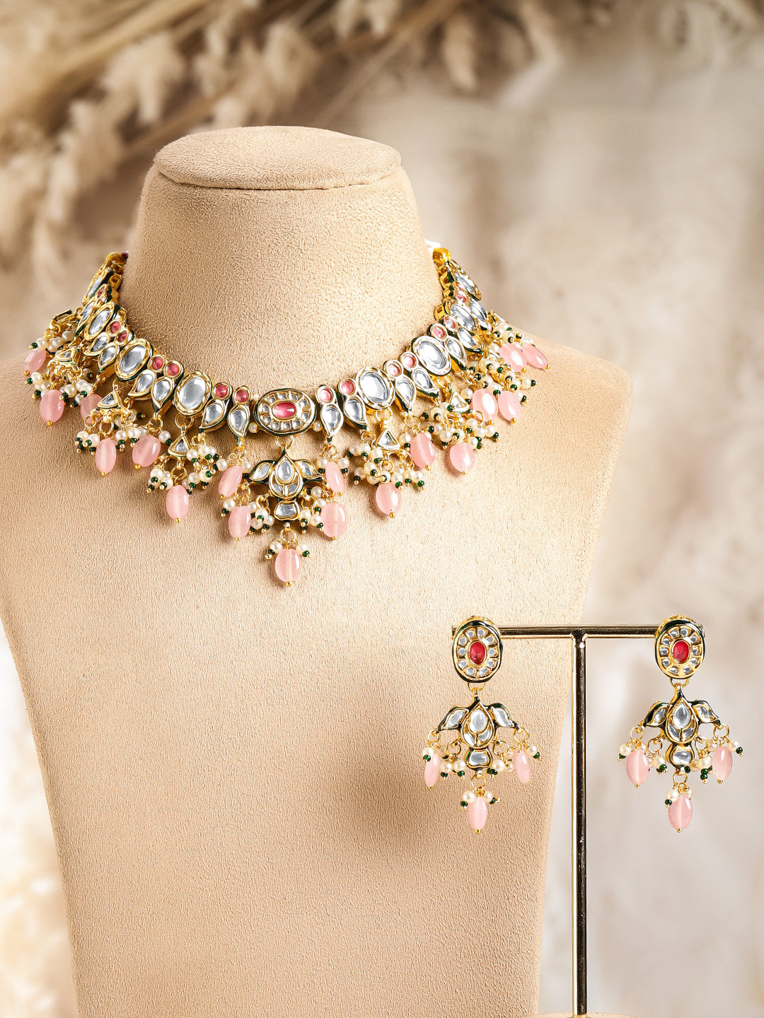 Luxury Handcrafted Pachi Kundan Necklace Set フリーサイズ