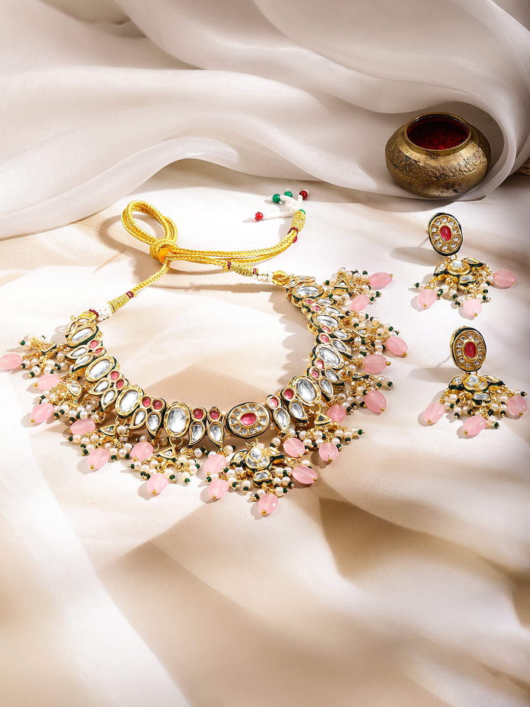 Luxury Handcrafted Pachi Kundan Necklace Set フリーサイズ