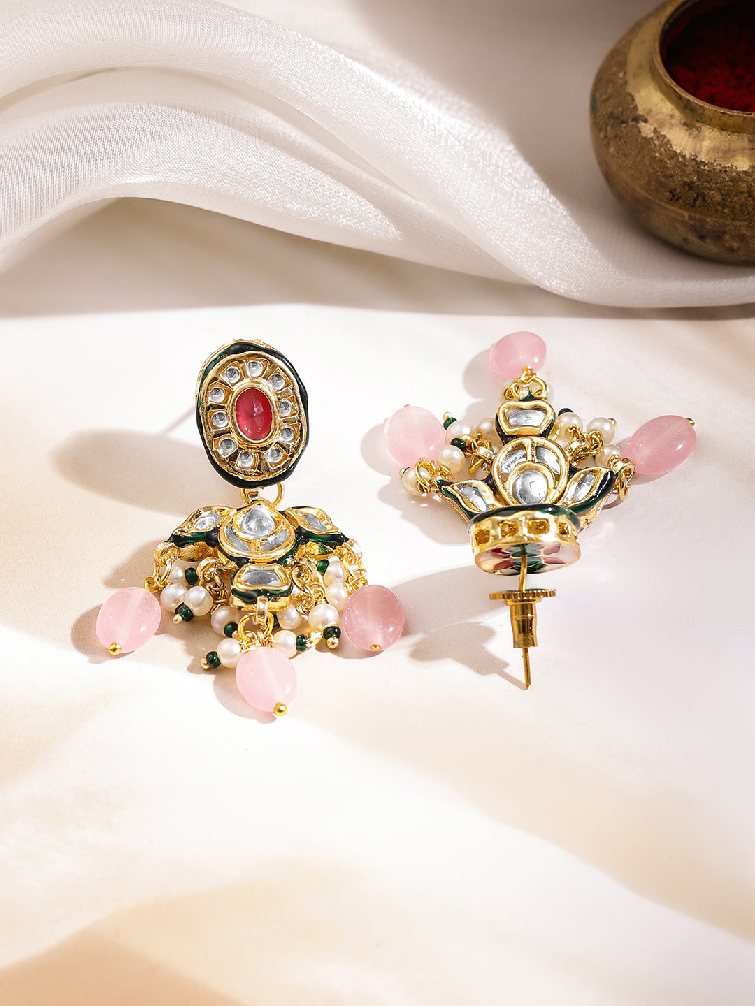 Luxury Handcrafted Pachi Kundan Necklace Set フリーサイズ