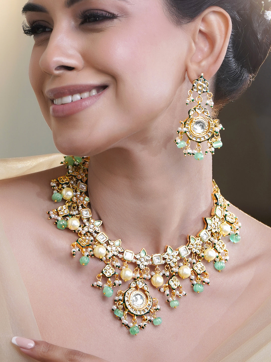 Timeless Pachi Kundan Statement Necklace Set フリーサイズ