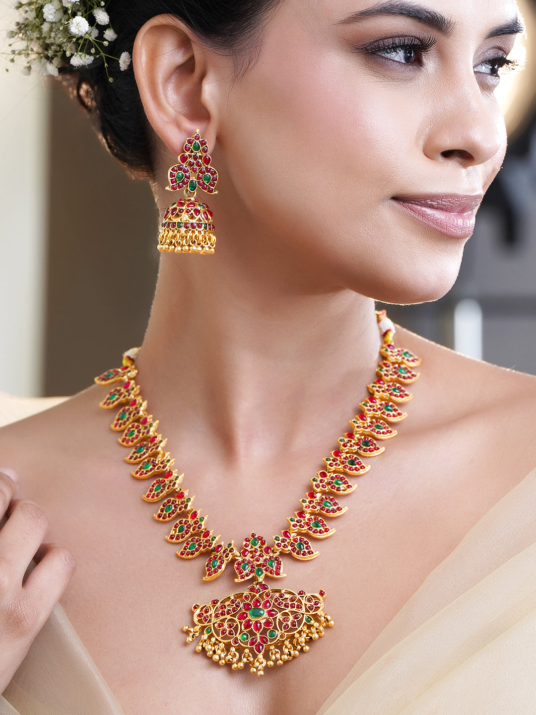 Classic Ruby Emerald Heritage Necklace Set フリーサイズ