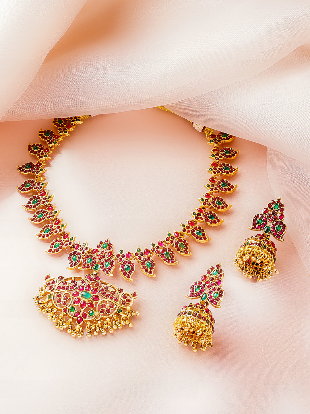 Classic Ruby Emerald Heritage Necklace Set フリーサイズ