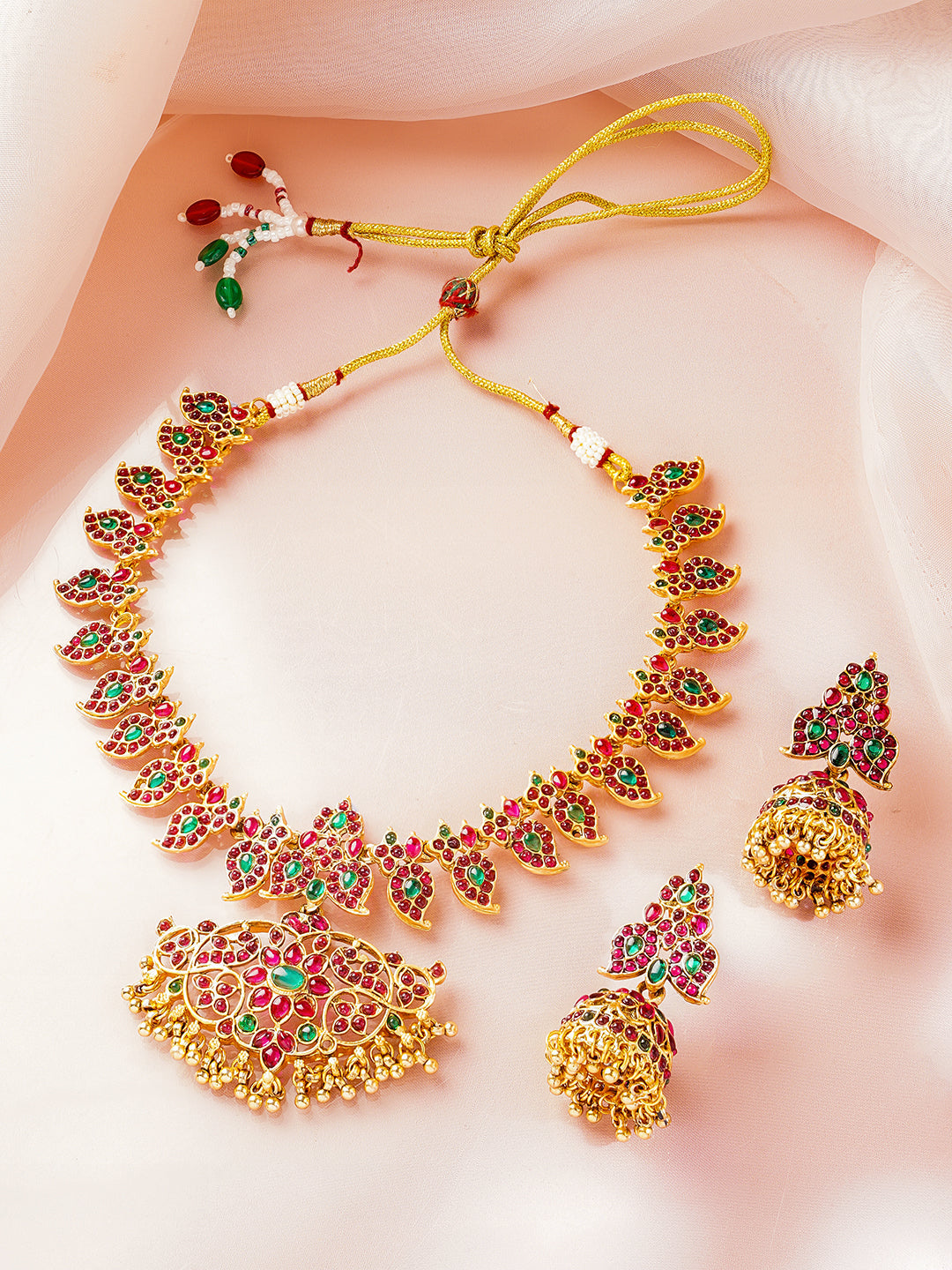 Classic Ruby Emerald Heritage Necklace Set フリーサイズ