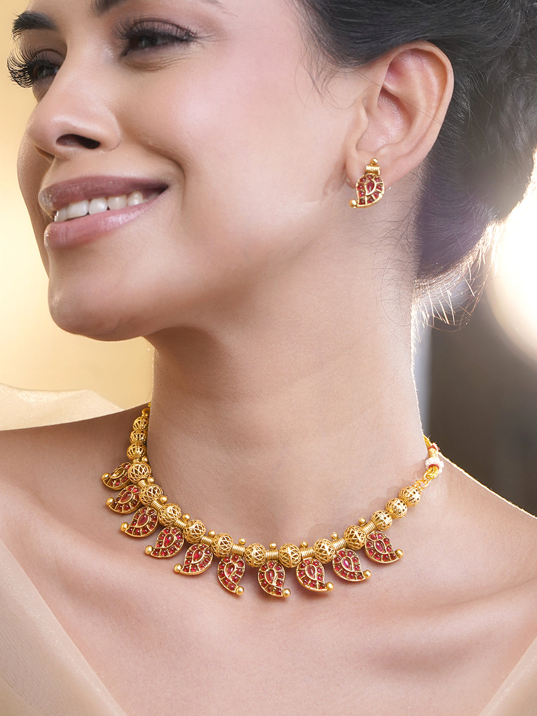 Ruby Glow Traditional Necklace Set フリーサイズ
