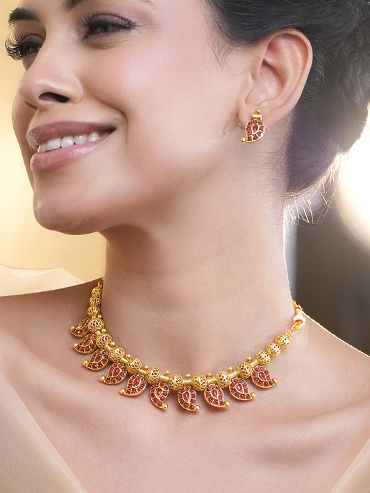 Ruby Glow Traditional Necklace Set フリーサイズ