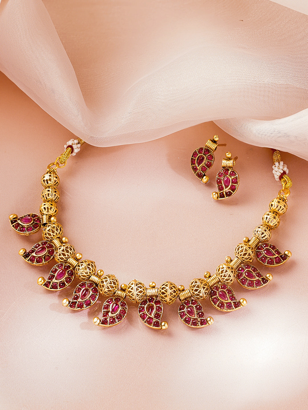 Ruby Glow Traditional Necklace Set フリーサイズ