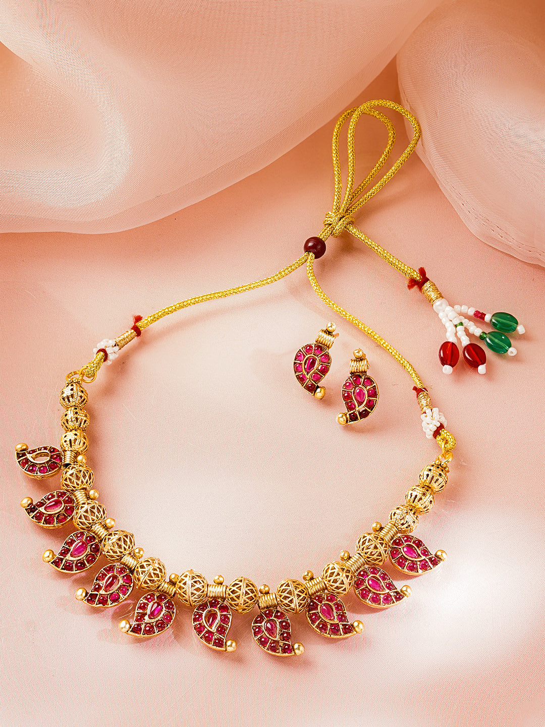 Ruby Glow Traditional Necklace Set フリーサイズ