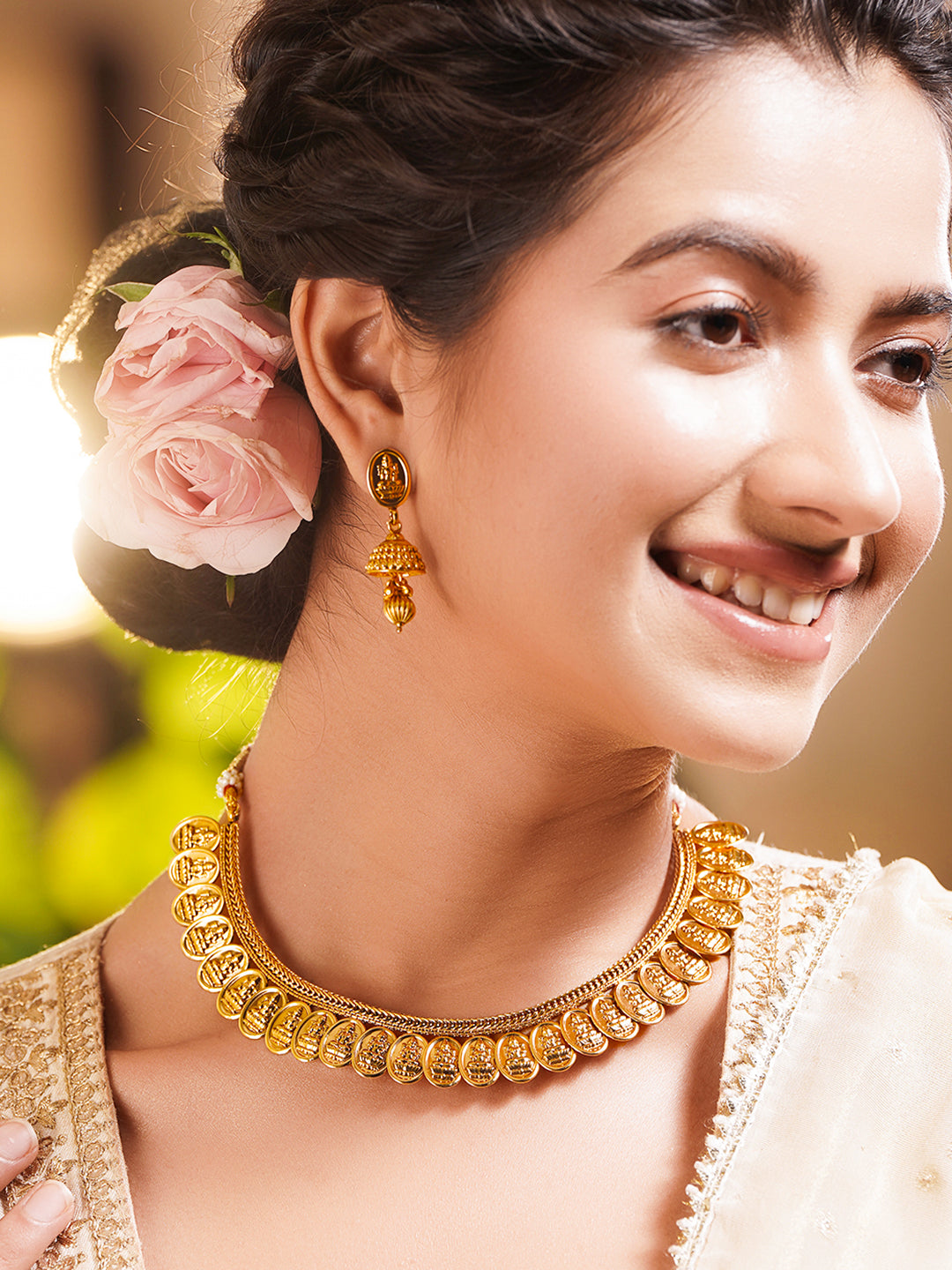 Gold Plated Brass Gold Temple Charm Necklace Set フリーサイズ