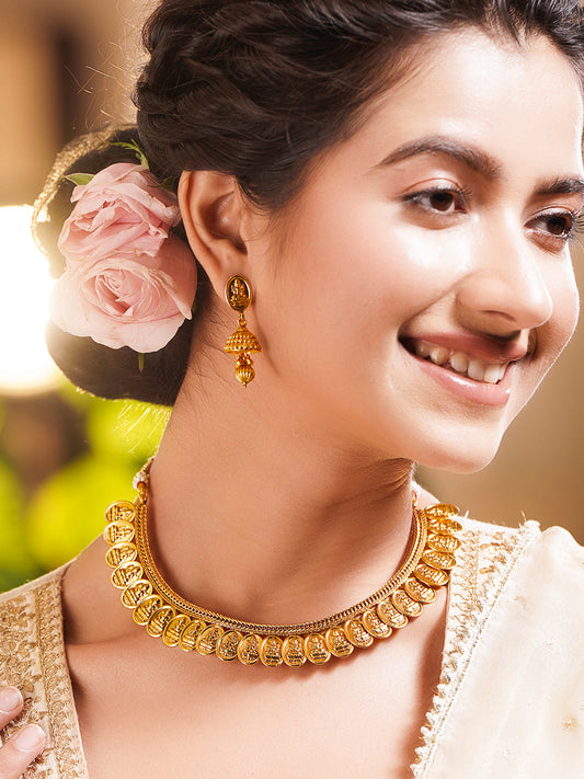 Gold Plated Brass Gold Temple Charm Necklace Set フリーサイズ