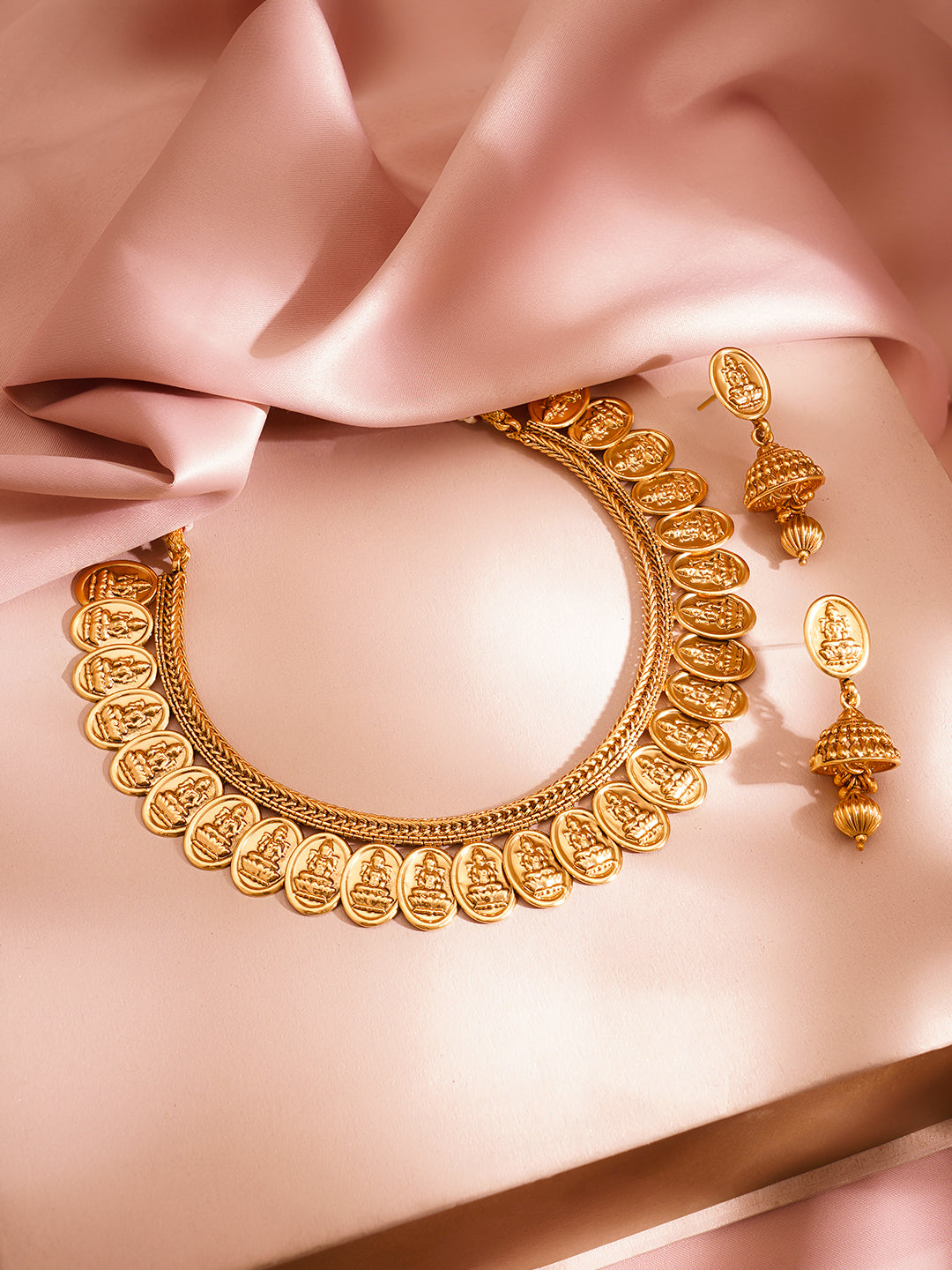 Gold Plated Brass Gold Temple Charm Necklace Set フリーサイズ