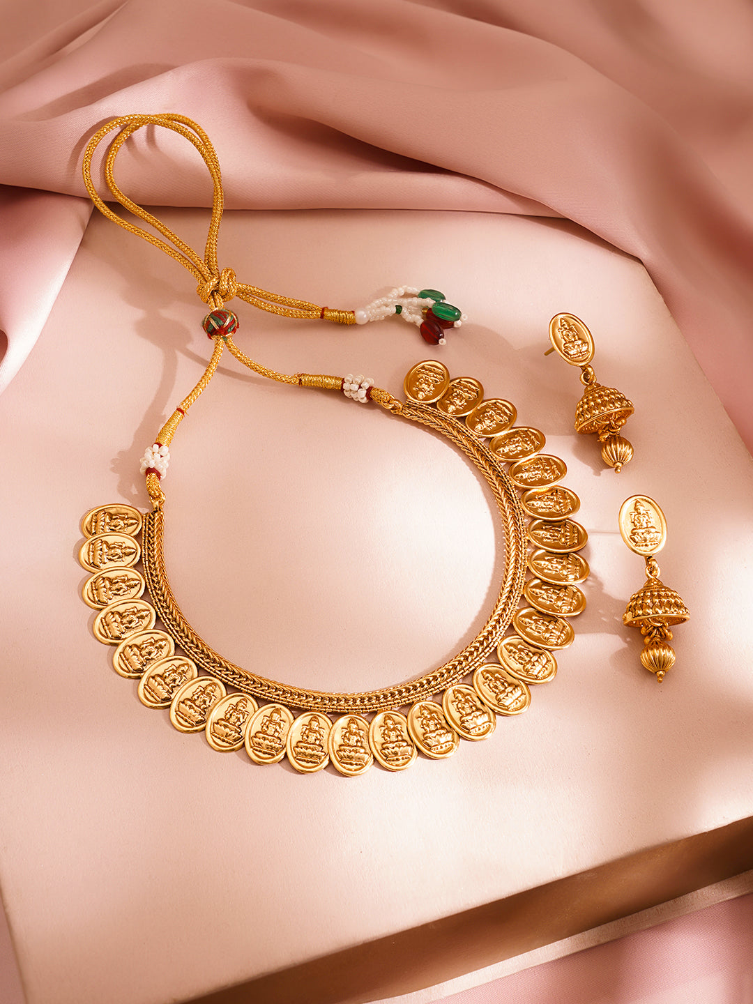 Gold Plated Brass Gold Temple Charm Necklace Set フリーサイズ