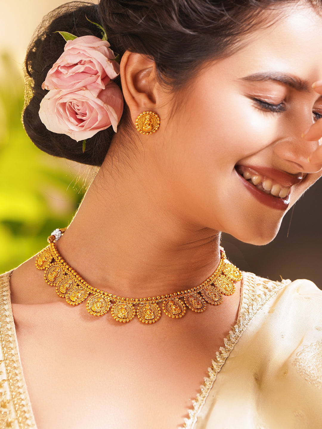 Gold Plated Brass Gold Temple Coin Necklace Set フリーサイズ