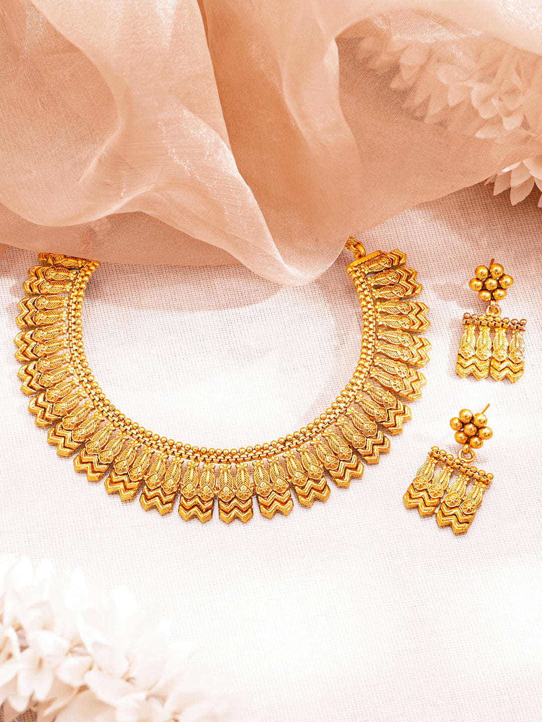 Gold Plated Brass Gold Geometric Fringe Choker Necklace Set フリーサイズ