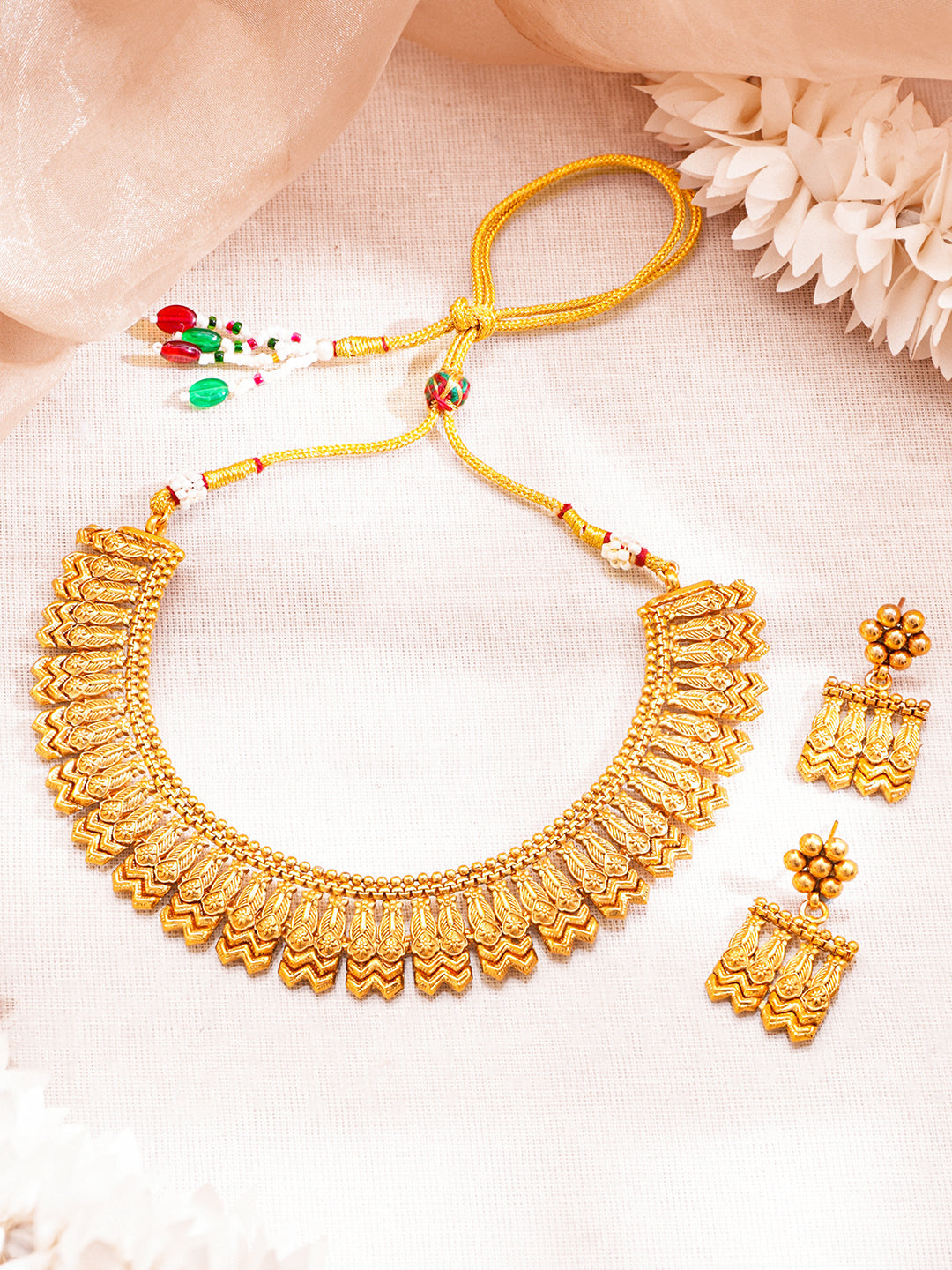 Gold Plated Brass Gold Geometric Fringe Choker Necklace Set フリーサイズ