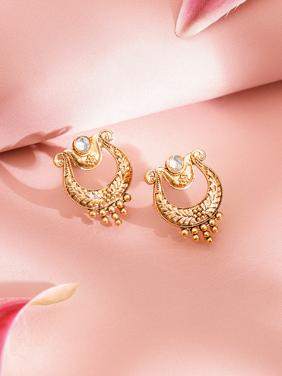 Gold Plated Brass Gold Zircon Crescent Necklace Set フリーサイズ
