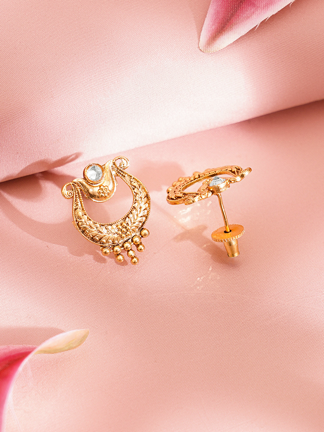 Gold Plated Brass Gold Zircon Crescent Necklace Set フリーサイズ