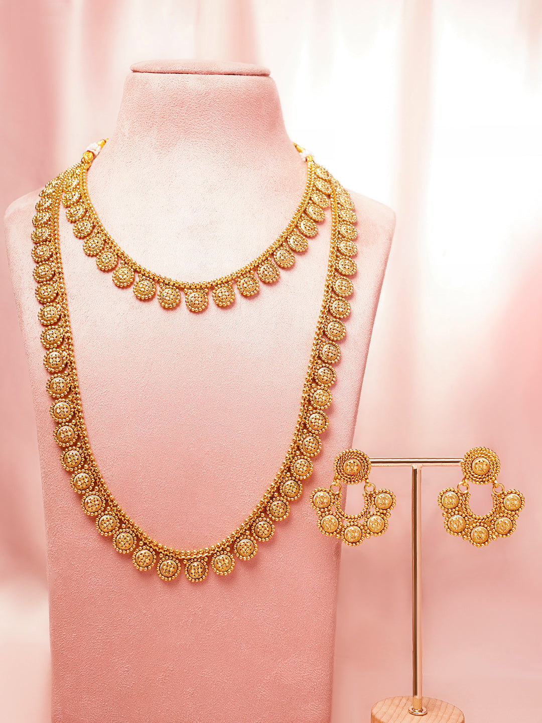 Gold Plated Brass Gold Floral Charm Necklace Set フリーサイズ