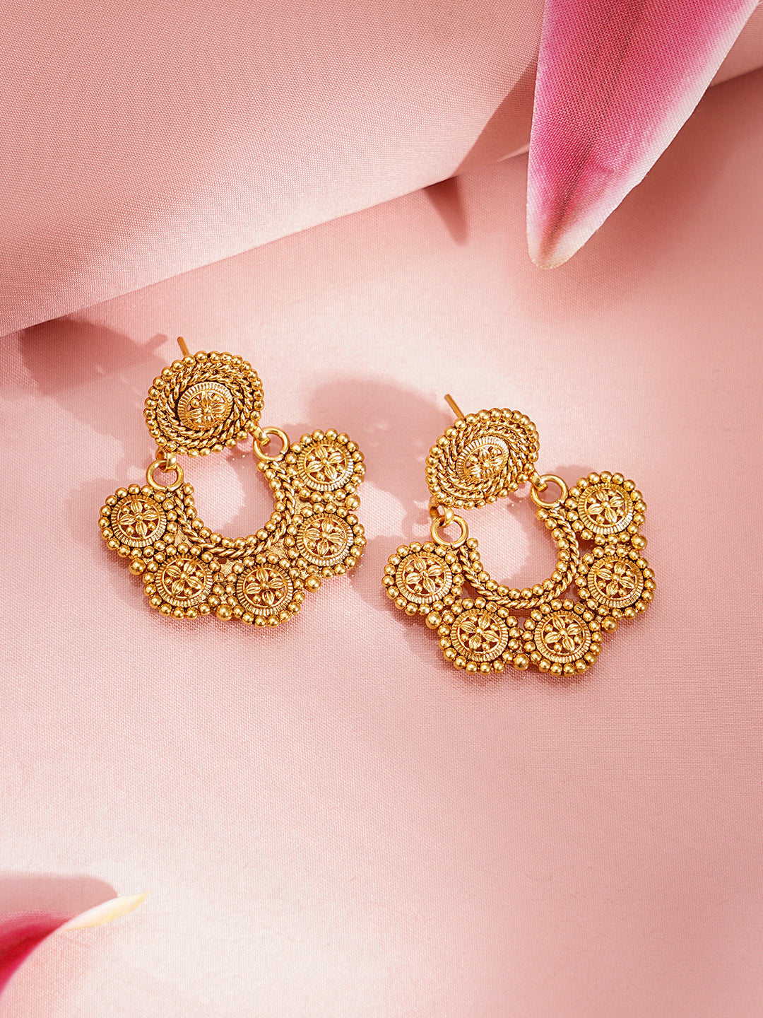 Gold Plated Brass Gold Floral Charm Necklace Set フリーサイズ
