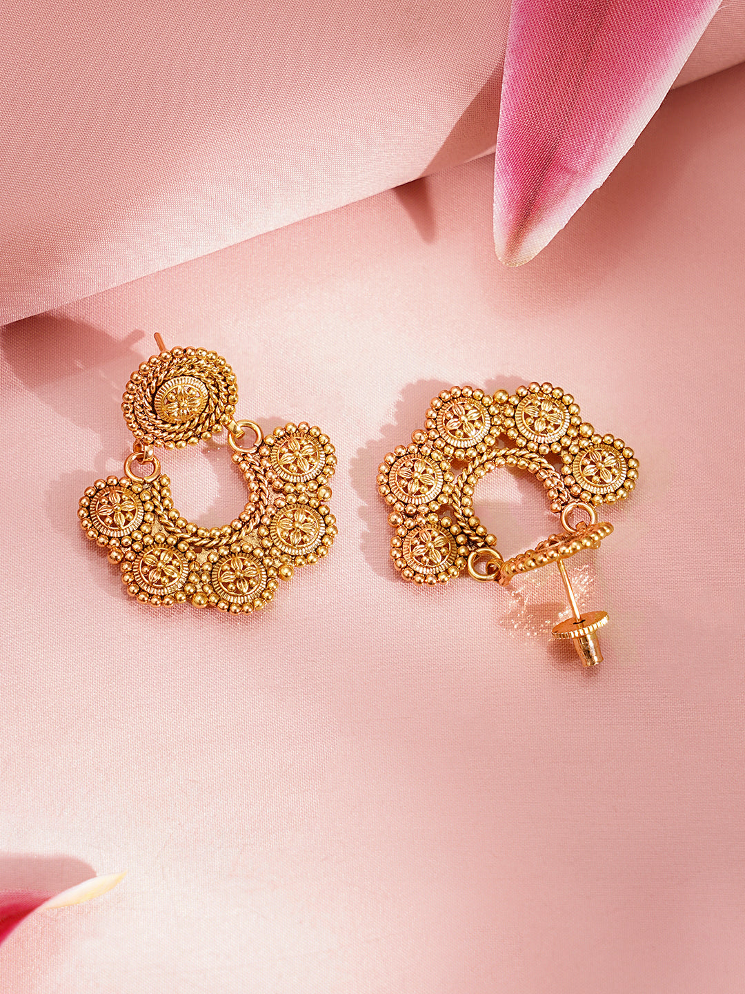 Gold Plated Brass Gold Floral Charm Necklace Set フリーサイズ