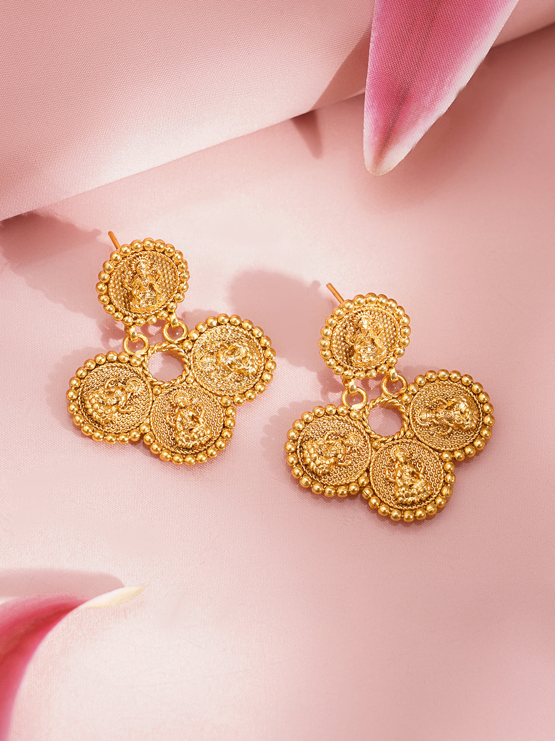 Gold Plated Brass Gold Temple Coin Long Necklace Set フリーサイズ