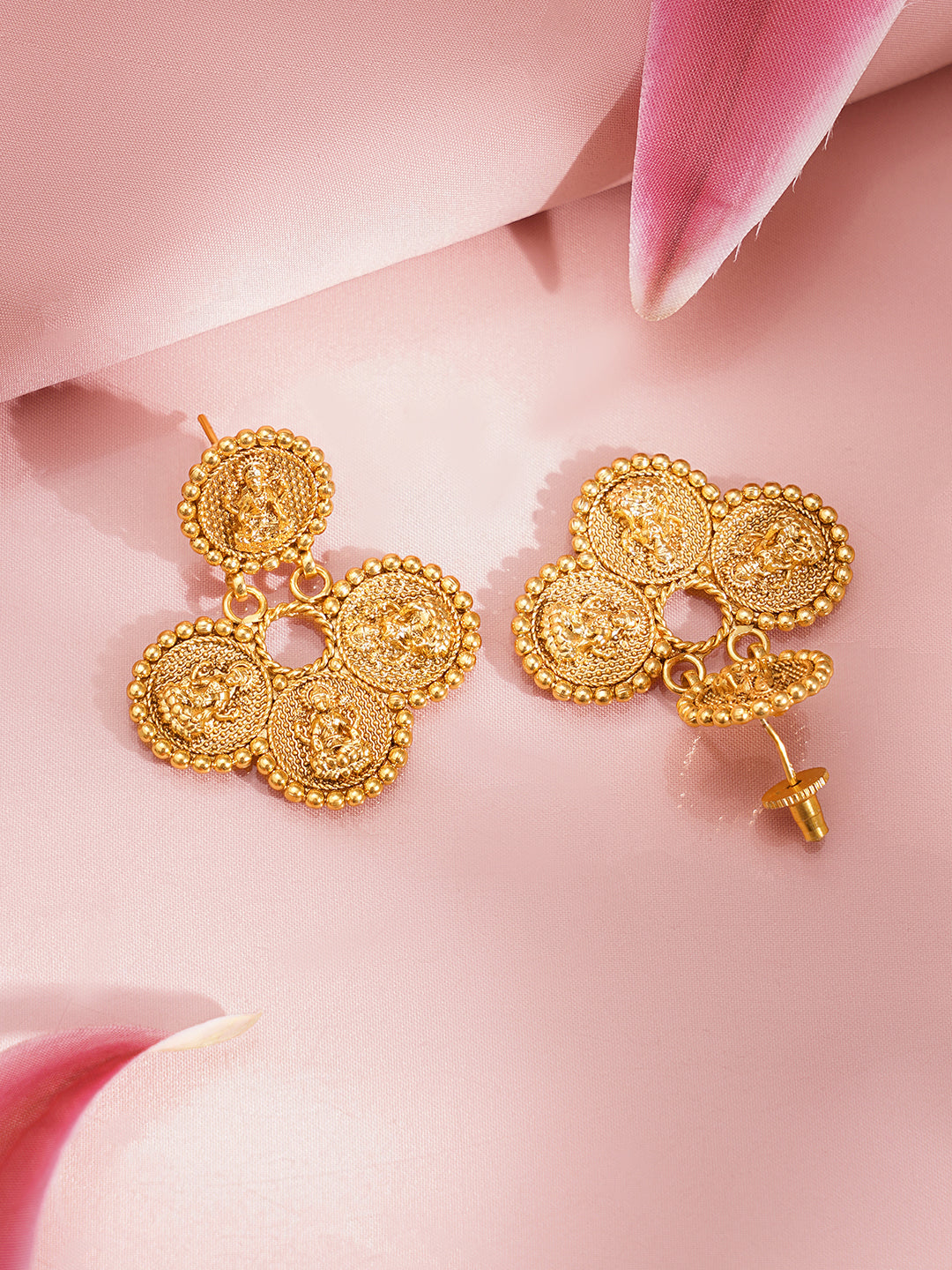 Gold Plated Brass Gold Temple Coin Long Necklace Set フリーサイズ