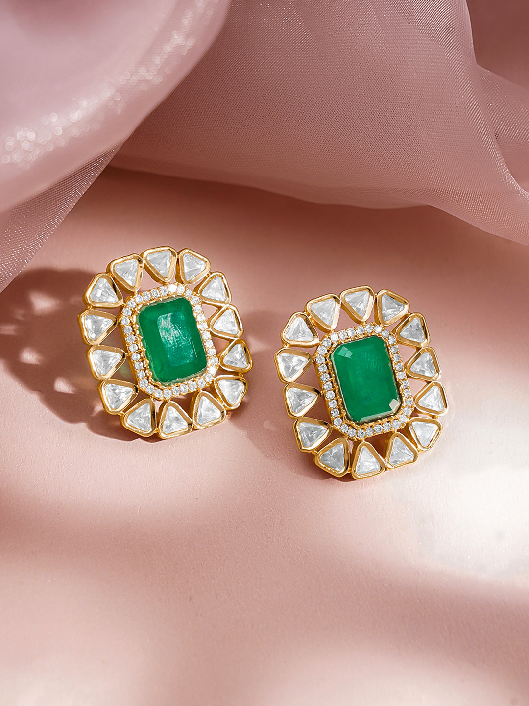 Emerald Polki Gold Choker Necklace Set フリーサイズ