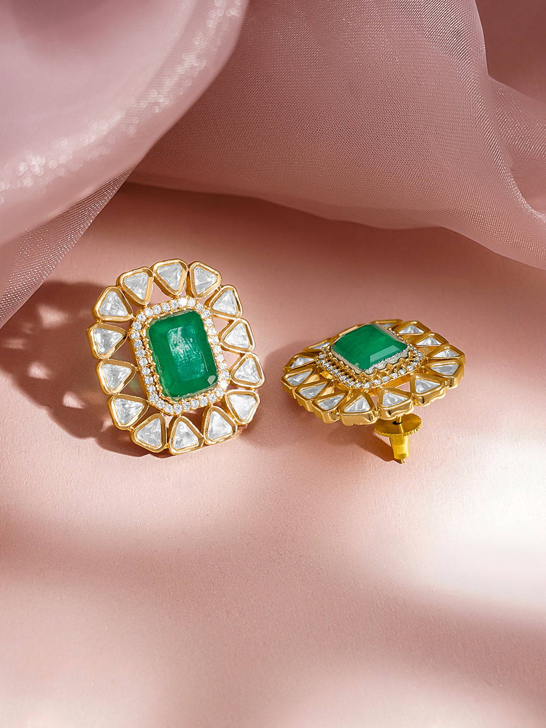 Emerald Polki Gold Choker Necklace Set フリーサイズ