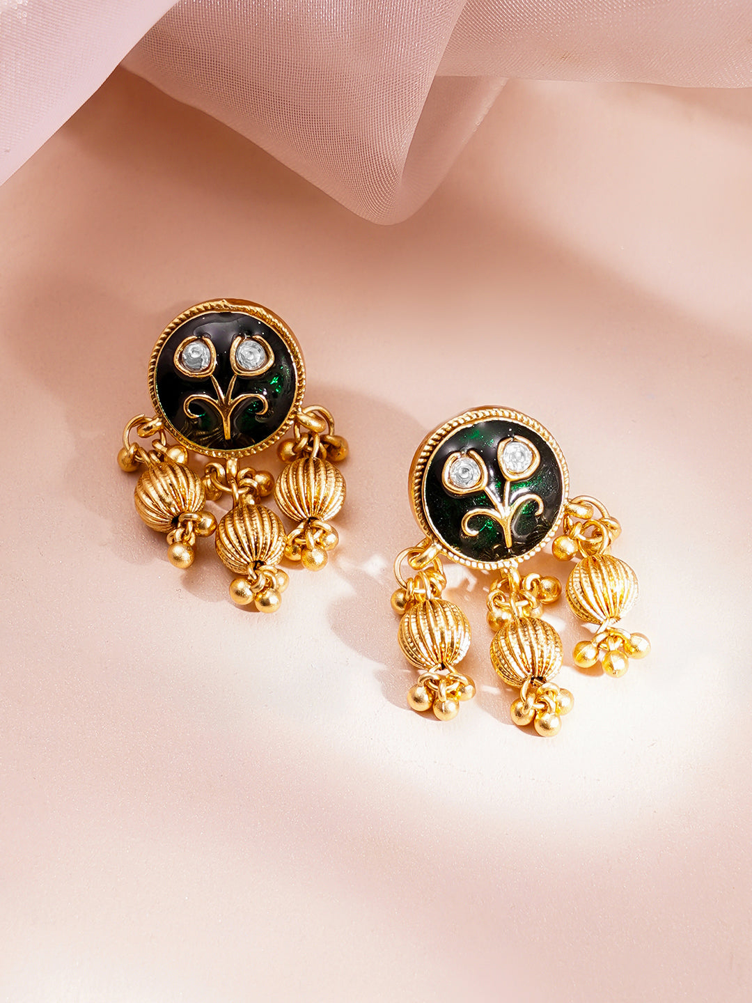 Festive Gold Kundan-Enamel Statement Necklace Set フリーサイズ
