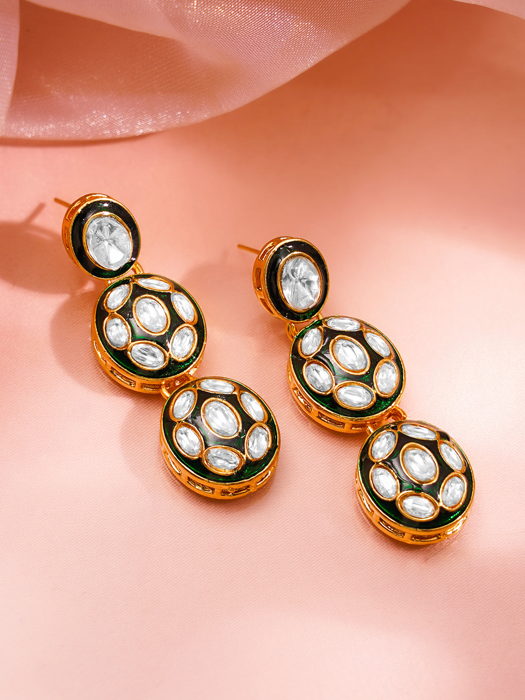 【Rubans】 Gold Brass Kundan & Enamel Statement 18K Gold Plated Necklace Set｜クンダン＆エナメル ステートメント 18Kゴールドメッキ ネックレスセット