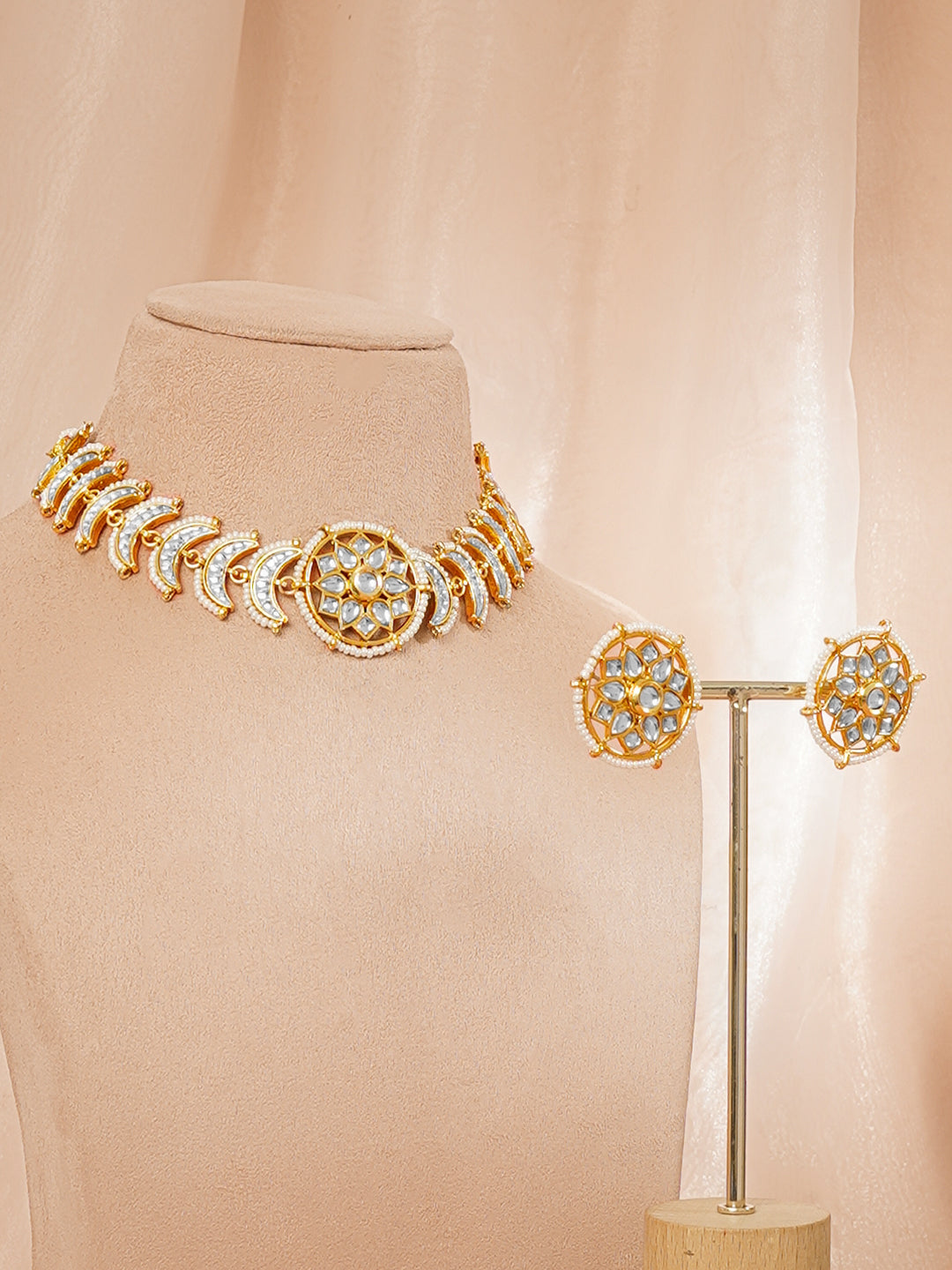 Regal Kundan Crescent Bridal Choker Set フリーサイズ