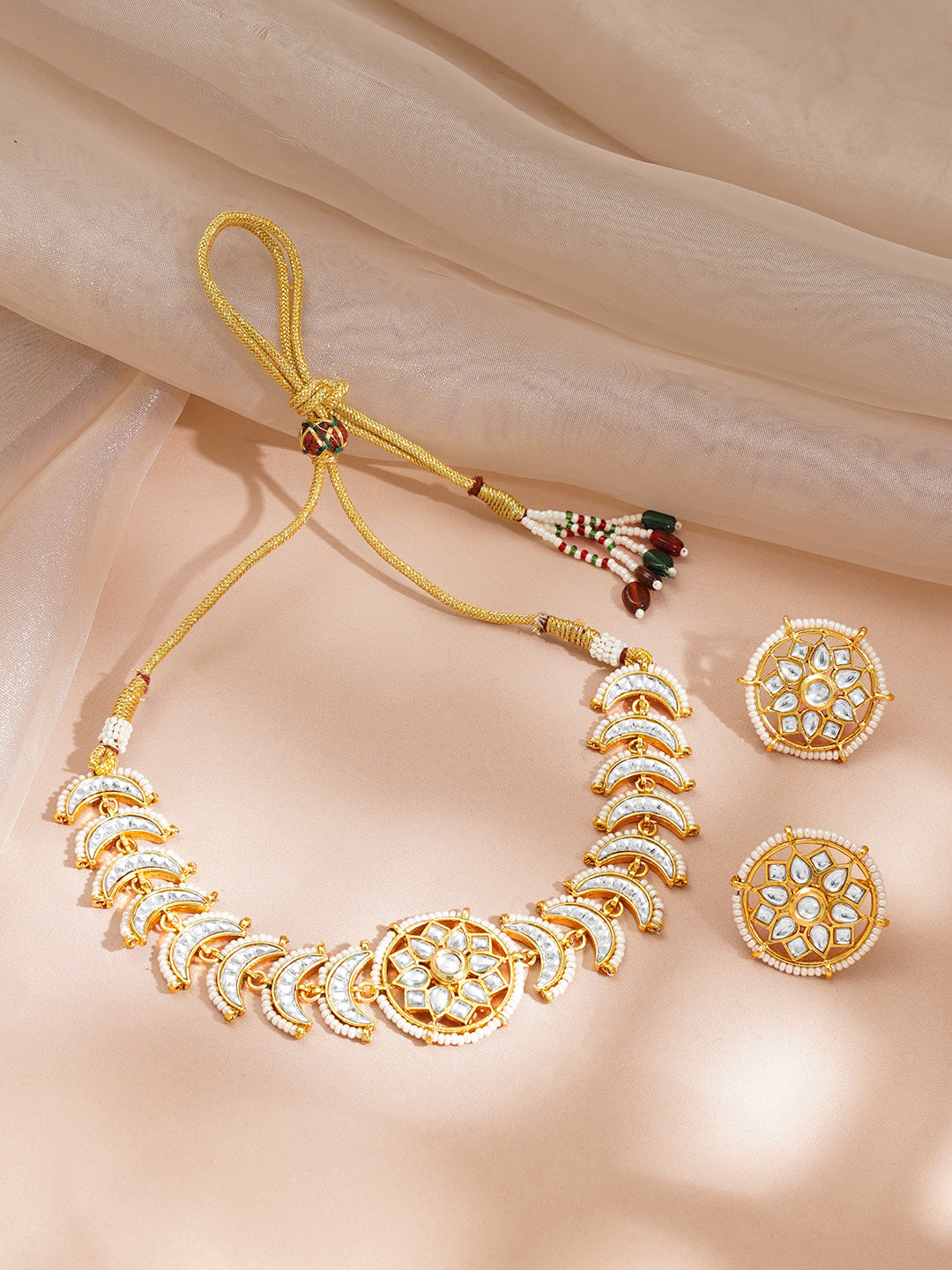 Regal Kundan Crescent Bridal Choker Set フリーサイズ
