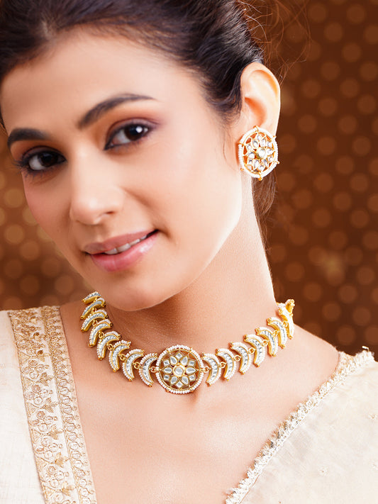 Regal Kundan Crescent Bridal Choker Set フリーサイズ