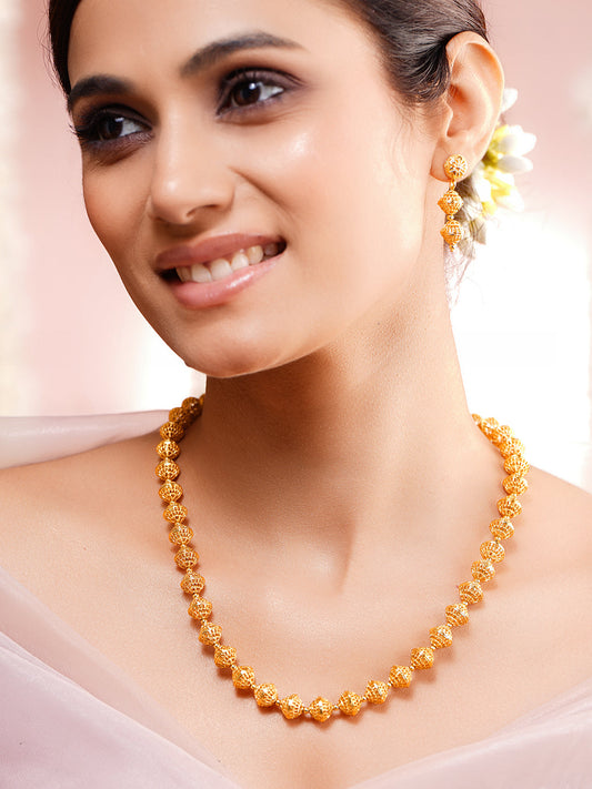 Gold Beaded Traditional Necklace Set フリーサイズ