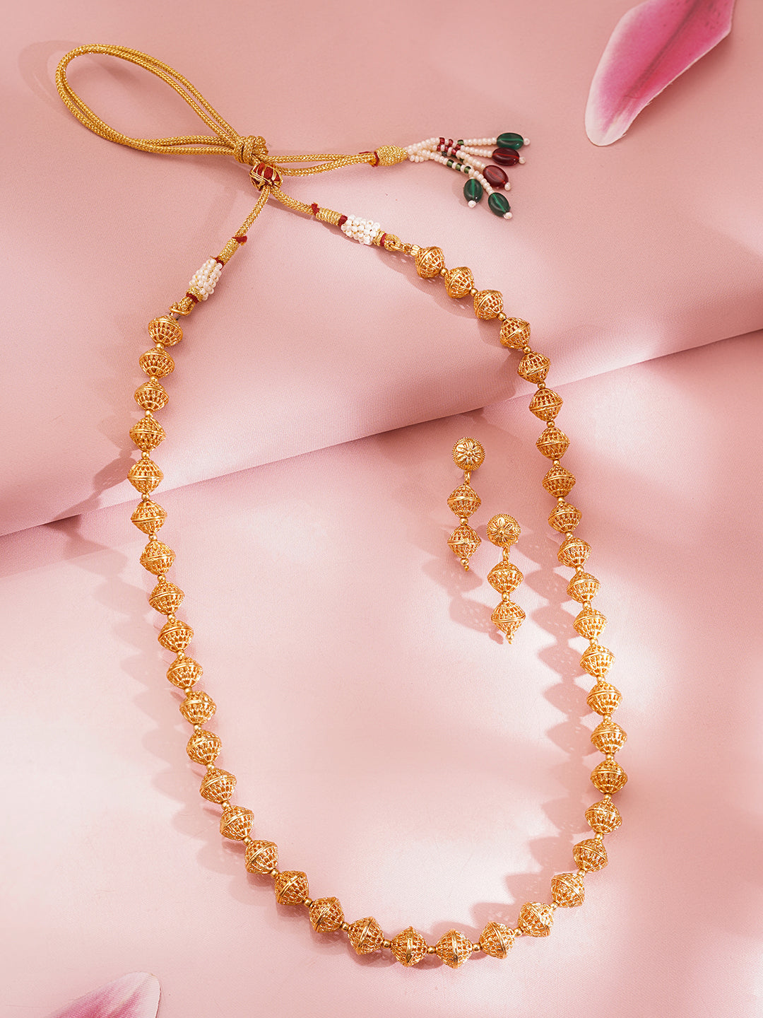 Gold Beaded Traditional Necklace Set フリーサイズ
