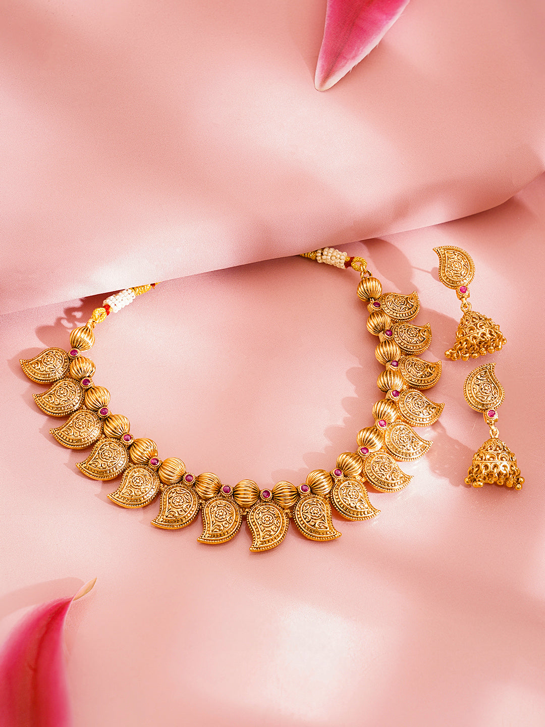 Gold Plated Brass Gold Paisley Charm Ethnic Necklace Set フリーサイズ
