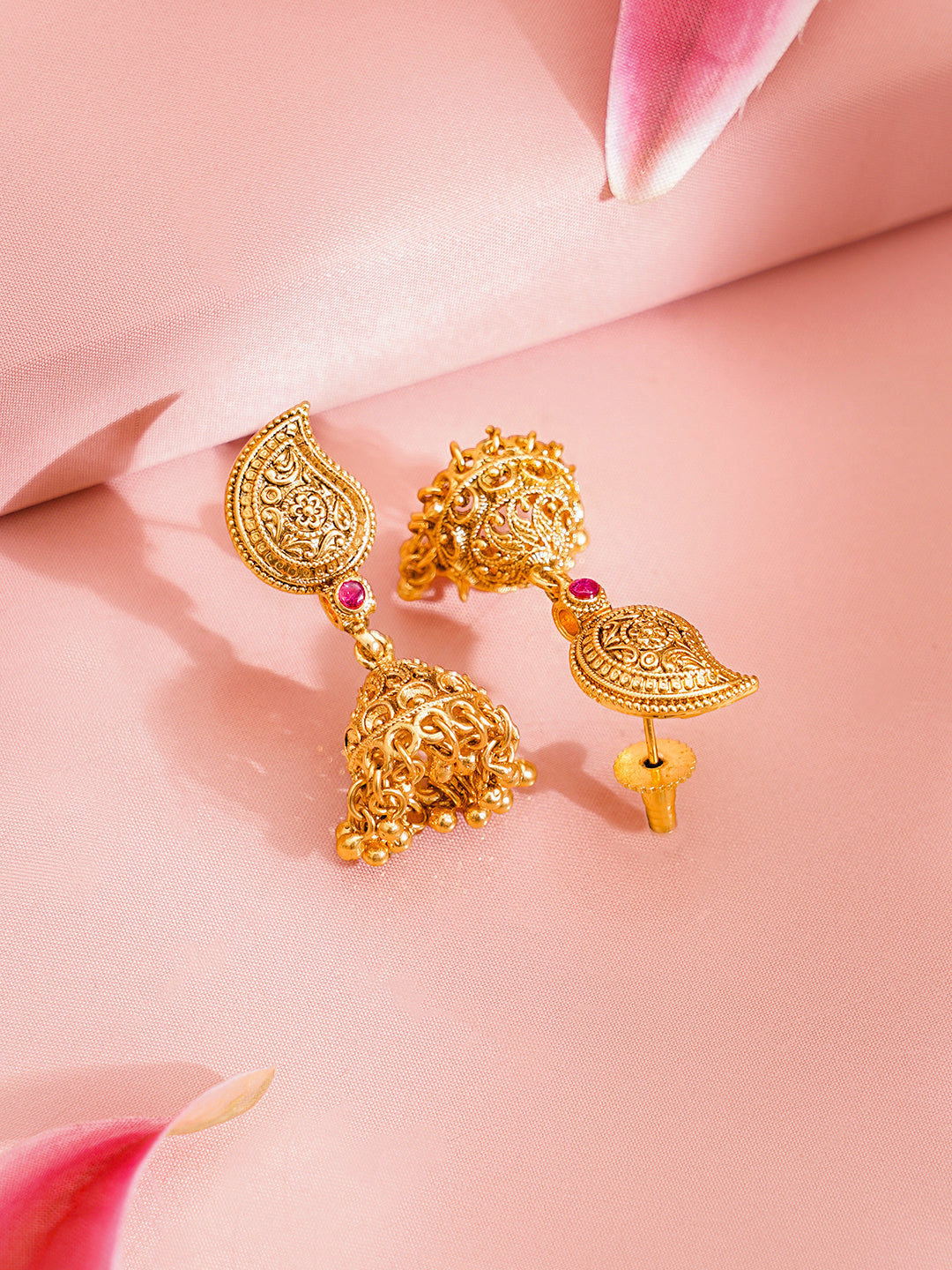 Gold Plated Brass Gold Paisley Charm Ethnic Necklace Set フリーサイズ