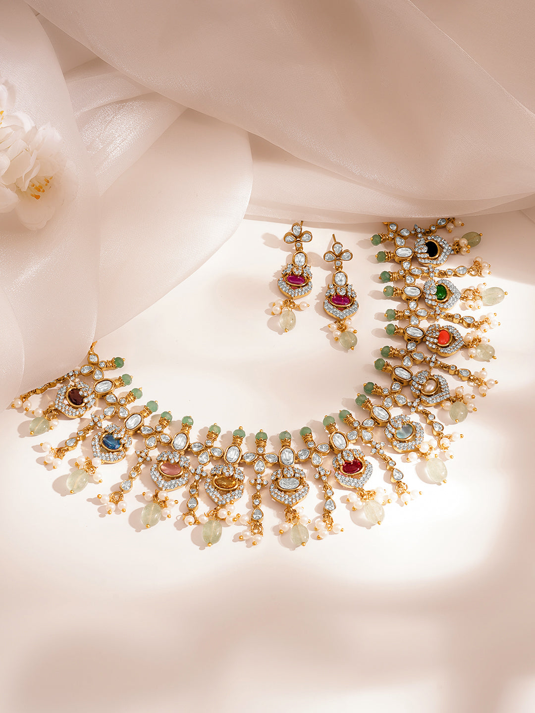 Kundan Multicolor Drop Necklace Set フリーサイズ