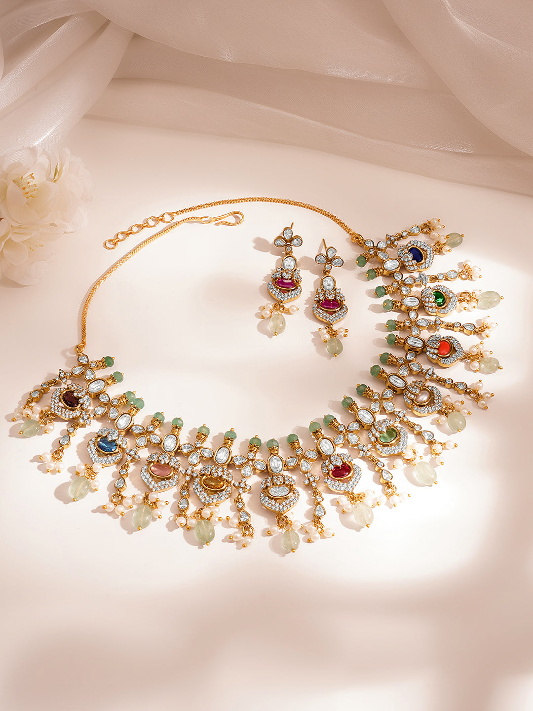 Kundan Multicolor Drop Necklace Set フリーサイズ