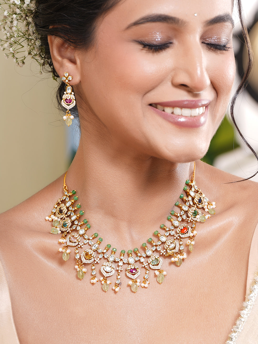 Kundan Multicolor Drop Necklace Set フリーサイズ