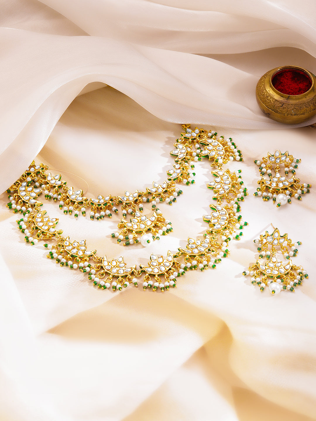 Traditional Kundan Pearl Statement Necklace Set フリーサイズ