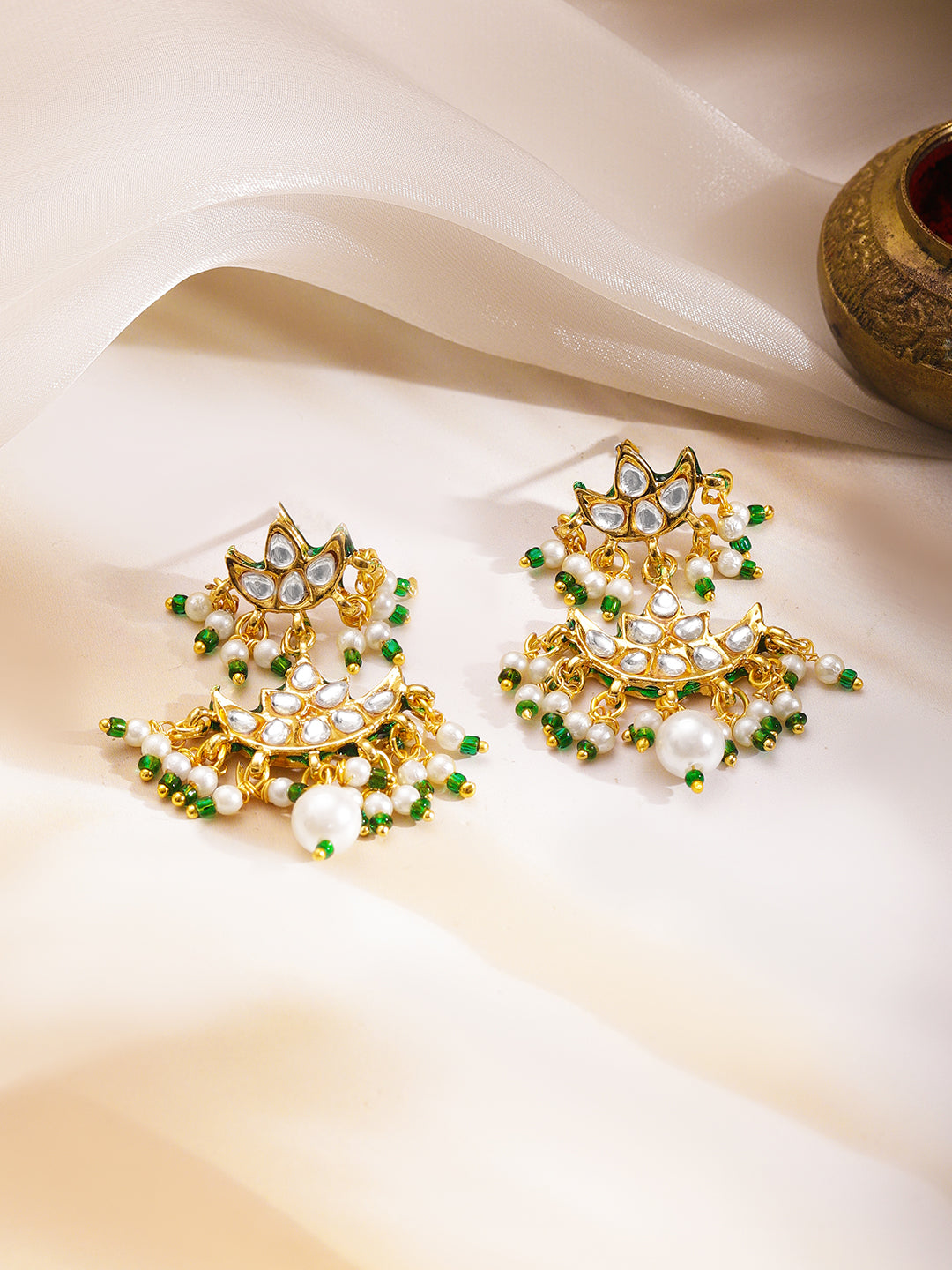 Traditional Kundan Pearl Statement Necklace Set フリーサイズ