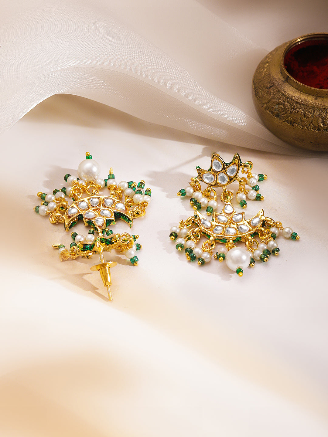 Traditional Kundan Pearl Statement Necklace Set フリーサイズ