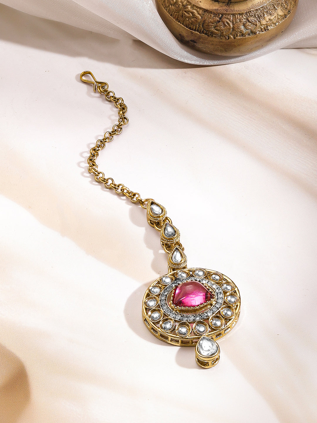 Luxury Magenta Kundan Bridal Necklace Set フリーサイズ