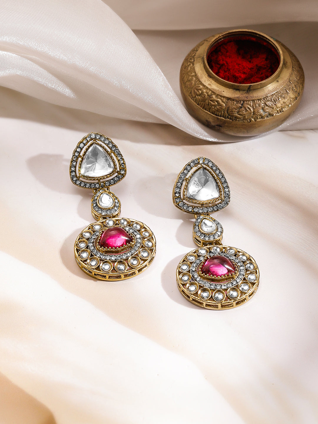Luxury Magenta Kundan Bridal Necklace Set フリーサイズ
