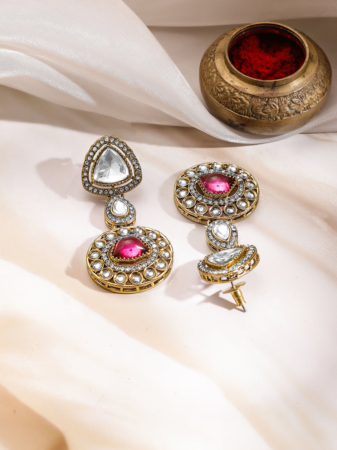 Luxury Magenta Kundan Bridal Necklace Set フリーサイズ