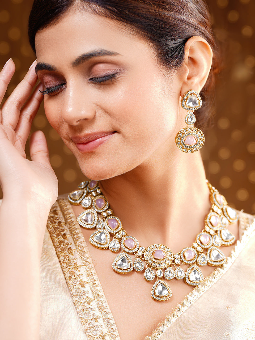 Luxury Pastel Kundan Bridal Necklace Set フリーサイズ